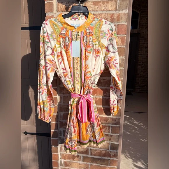 Antonio Melani Brynn Pink Scarf Floral Border Print Button
Front Dress NWT - Picture 5 of 9